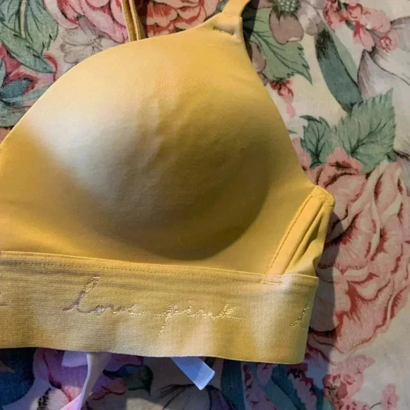 Pink Victoria Secret Women’s Yellow Bra Size 32A - Picture 4 of 10
